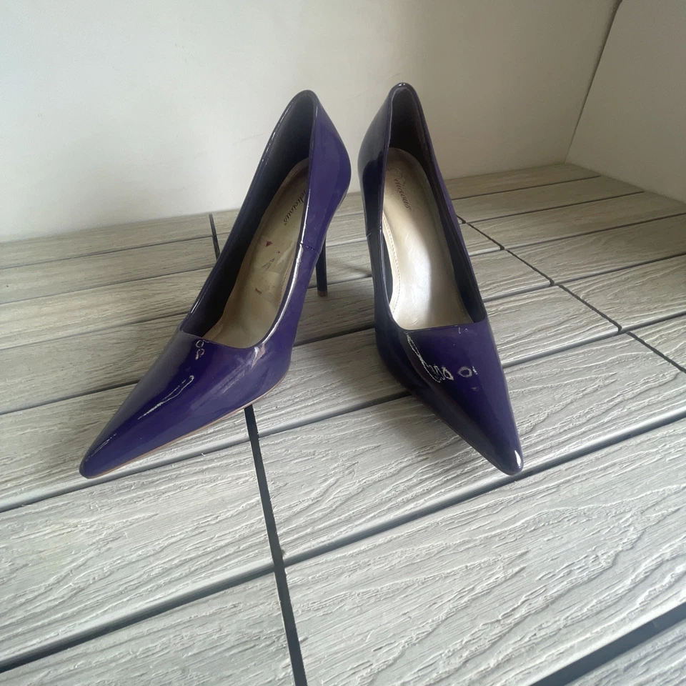 Вкусный лакированная кожа заостренный носок фиолетовый скольжения на каблуках размер 9 - Изображение 1 из 4