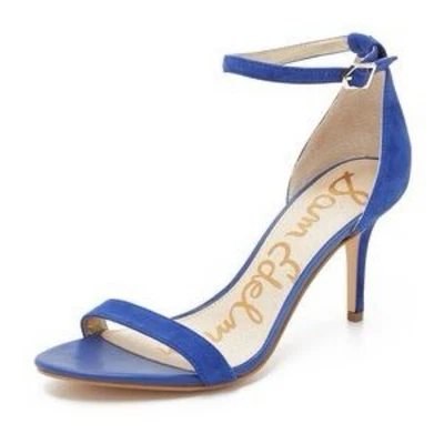 Sam Edelman Patti Ankle Strap Open Toe Stiletto Heel Dress Sandals 8 Blue Suede - Image 1 of 4
