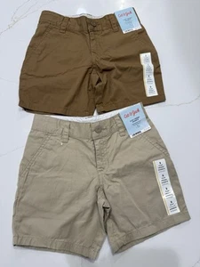 2X Cat & Jack Boys Flat Front Shorts, At the Knee Size 5 Beige And Brown - Picture 1 of 11