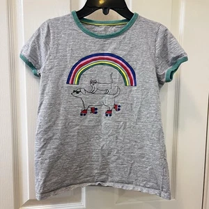 Mini Boden Rainbow Roller Skating Dog and Cat Graphic Tee Shirt Girls Size 11-12 - Picture 1 of 9