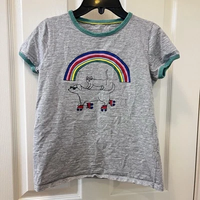 Mini Boden Rainbow Roller Skating Dog and Cat Graphic Tee Shirt Girls Size 11-12 - Image 1 of 4