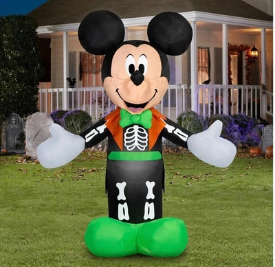 Disney Mickey Mouse 5 Ft Halloween Airblown Inflatable Skeleton Lights Up New - Image 1 of 3