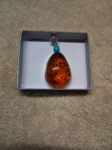 Pendant Sterling, Baltic Amber, Sleeping Beauty Turquoise with Chain (1097) - Bild 1 von 12