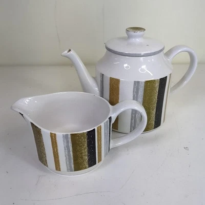 Midwinter Queensbury Stripe Teapot Cream Jug Vintage Retro MCM 1960s 60s - Image 1 of 4
