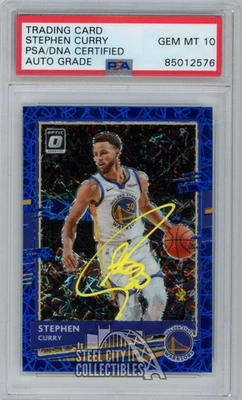 Stephen Curry 2020-21 Donruss Optic Blue Velocity Auto #17 PSA/DNA 10 (Yellow) - Image 1 of 2