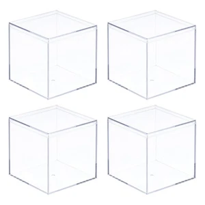 Clear Acrylic Plastic Storage Box Square Case with Lid, 8.1x8.1x8.1cm, Pack of 4 - Picture 1 of 6