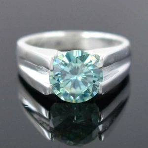 Anillo solitario de diamantes azules tratados de corte redondo certificado... - Imagen 1 de 5