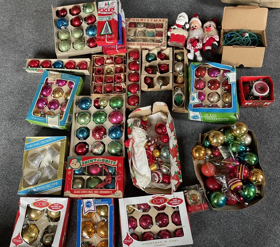 ENORME Lote De Colección Años 30 1950’s 60s 70s Vidrio Adornos de Navidad Brillante Brite Colby Foto 1 de 4