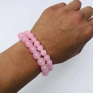 Pink Stretch Bracelet Stackable Round Beaded Wrist Bands Set of 2 - Picture 1 of 2