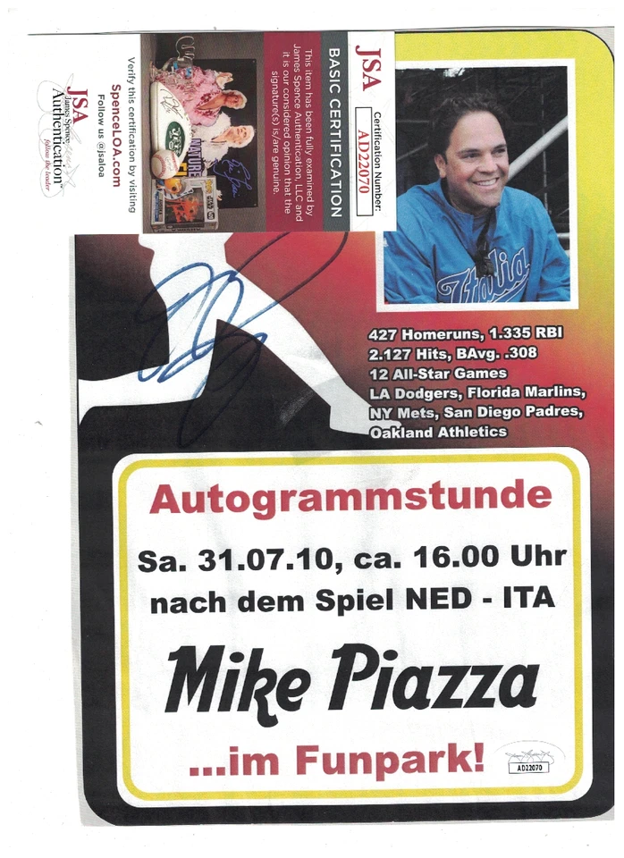 Mike Piazza Dodgers Mets Signed Paper Display JSA Certified - Image 1 of 1