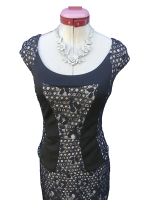 MEI MEI Nude Black Lace DRESS Size Aus 12 Party Cocktail Spring Racing Event - image 1 of 4