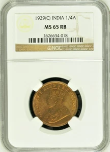 British India 1929(C) 1/4 Anna NGC MS 65 RB Certified - Picture 1 of 2