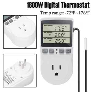 Digital Thermostat Heating Cooling Temperature Controller Outlet Plug w/ Probe - Picture 1 of 10