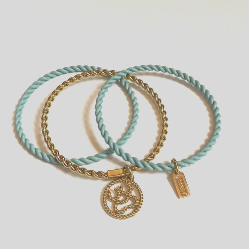 Coach Set Braccialetti Corda Bracciali Twisted F95577 Schiuma di Mare Blu Oro J1