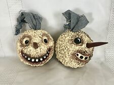 2 CHRISTMAS RUSTIC-PRIMITIVE-COUNTRY SNOWMAN ORNAMENTS