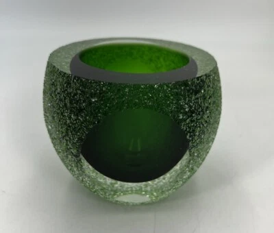 Vintage Crystal Green Sommerso Textured Sugared Votive Candle Holder  MCM Sacks - Image 1 of 4