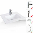 24" White Bathroom Vanity Cabinet Mirror W/overflow Drop In Ceramic Vessel Sink