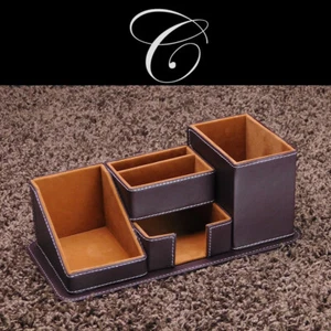 Escritorio Organizador Clip Piel PU En Braun - Oficina Sistema Ordenar - Picture 1 of 5