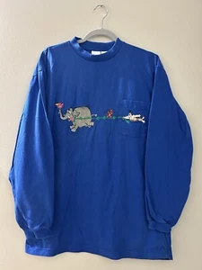Disney George Of The Jungle Embroidered Blue Long Sleeve Sweatshirt Large Vtg - Picture 1 of 6