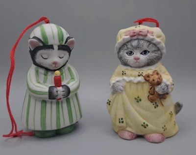 2 Kitty Cucumber Sleepy Bedtime Figurines Ceramic Schmid 1985 Ornaments - Image 1 of 4