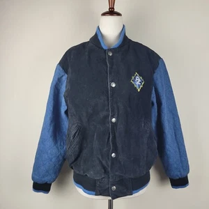 VTG Arizona Jean Company Jacket Kids 14 16 Black Suede Varsity Color Block 90s - Picture 1 of 9