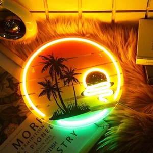 Palm Tree Sunset Neon Sign Light Wall Decor 11.8" Neon Tropical Sign Colorful - Picture 1 of 6
