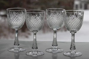 Wine Leaded Crystal Glasses Set Lot Diamond & Fan Strawberry Pineapple Stemware - Picture 1 of 20
