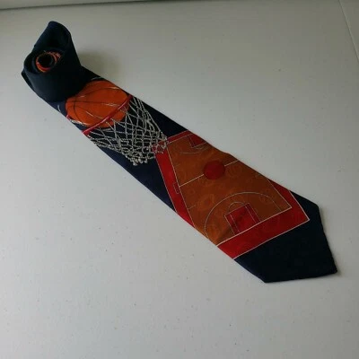 Corbata deportiva Evan-Picone para hombre tema de baloncesto azul rojo deporte 100 % seda EE. UU. Foto 1 de 4