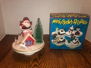 Nice MCM Santa On Rooftop Music Box-Jingle Bells-Reindeer-Trees-Japan-IOB - Picture 1 of 11