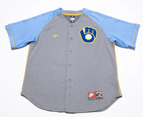 Milwaukee Brewers Nike Jersey Men's Large Cooperstown Collection Fielder Gray Cover