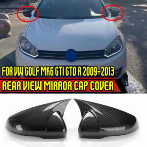 For VW Golf 6 MK6 GTI GTD R 2009-2013 Carbon Fiber Black Side Mirror Covers Caps