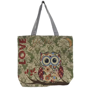 Owl and LOVE Vintage Style Canvas Hand Large Chain Shoulder Tote Bag - Picture 1 of 8