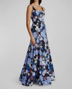 $895 Zac Posen Women's Black Floral Sleeveless Square Neck Gown Dress Size 2 - Picture 1 of 5