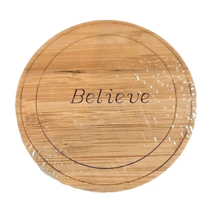 New Bamboo Wooden Coasters Set Of 4 Believe 3.25" Barware Kitchen Home Decor - Picture 1 of 5