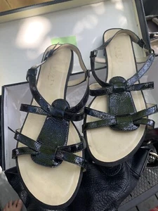 Talbots Black Flat Sandals Leather Ankle Straps Size 9 - Picture 1 of 7