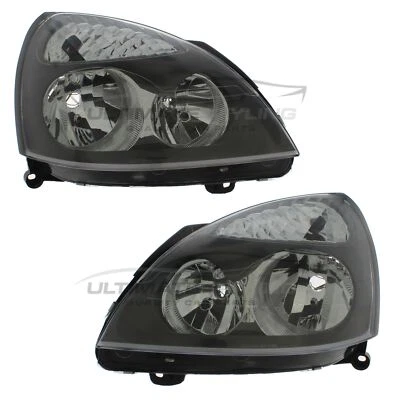 Headlights Renault Clio Mk2 2001-2005 Grey Surround Headlamps Pair Left & Right - Image 1 of 4