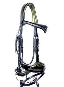 FSS KHAKI GREY Glisten CRYSTAL BLING FREEFORM MonoCrown CUT AWAY ANATOMIC BRIDLE - Picture 1 of 1