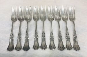 Antique Wm A Rogers Silver Plate Fish Salad Seafoods Forks Set Of 9 SxR