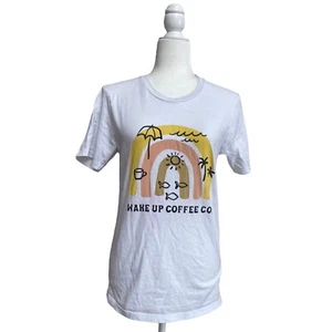 Wake Up Coffee Co Boho Rainbow Short Sleeve T Shirt Women Size S Beach Theme - Picture 1 of 11