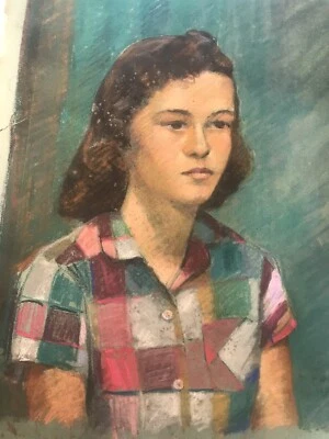 De Colección Obra de Arte Niña En Camisa Multicolor Años 20 30 Pastel Dibujo Roble V4960 Foto 1 de 4