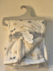 Elle Jaye Baby Blanket Dragonfly Dandelions Reversible Soft White Sherpa Lovey - Picture 1 of 8