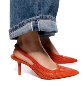 ZARA Orange Woven Slingback Heels Sz 40 US 9.5 Chic Romantic Feminine NEW - Picture 1 of 13