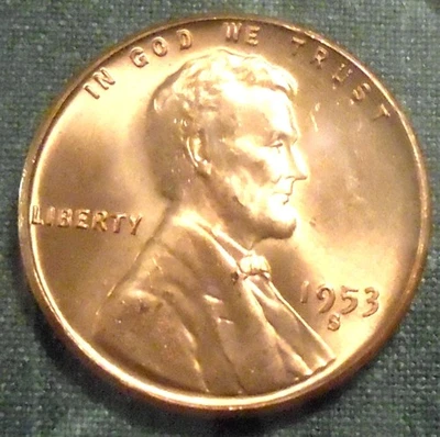 1953 S Wheat Cent BU FuLL RED BRILLIANT UNCIRCULATED San Francisco BU-ti-FuLL! - Image 1 of 3