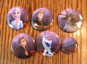 Disney Frozen Lot of 6 1 3/4" Pins Elsa, Anna, Kristoff, Reindeer, Olaf EUC - Picture 1 of 2