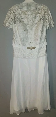 Hermoso Vestido Annabelle Blanco Forrado con Bufanda Boda Formal Bling Mujer Talla 20 Foto 1 de 4