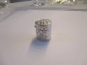 Sterling silver pill box barrel style flower style all around tall solid 925 - Picture 1 of 3
