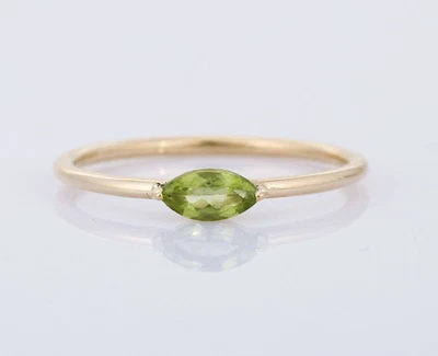 10K Yellow Gold With Simulated Marquise Cut Peridot Women Solitaire Party Ring - Image 1 of 4