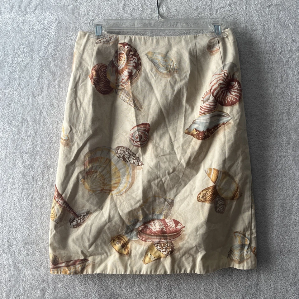 Saia lápis feminina Steven Stolman bege geométrica média tropical com zíper de seda - Imagem 1 de 4