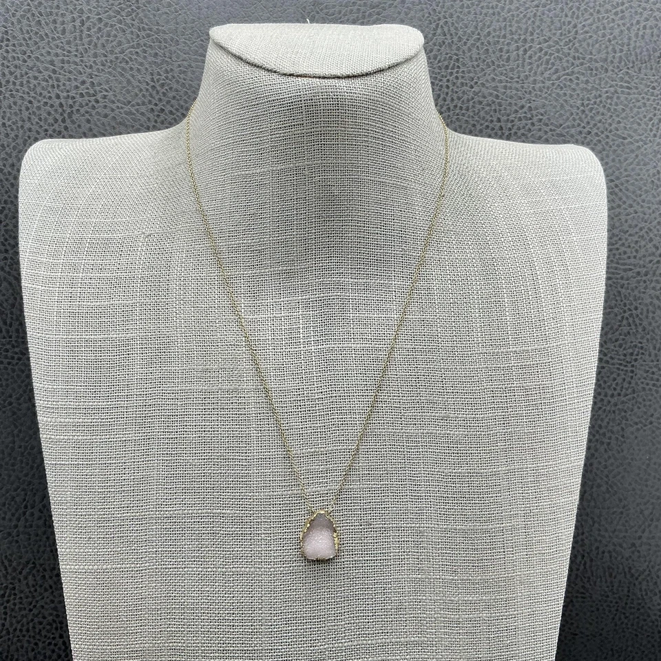 Luna Norte Pink Druzy Geode Stone Pendant Necklace Gold Tone Adjustable Womens - Image 1 of 4