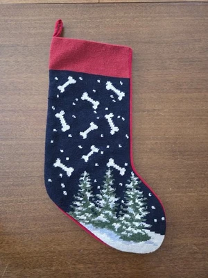 北京羊毛针绣狗骨头和圣诞树长袜  — 第 1/4 张图片